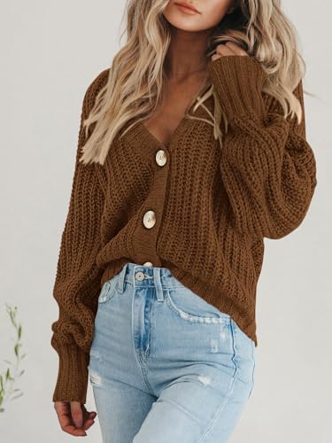 Image of PRETTYGARDEN Women's Chunky Knit Open Front Sweater Long Sleeve Button Loose Short Cardigan Outerwear Coats