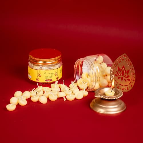 Image of Nirmalaya Premium Natural Ready to Use Pure Cow Ghee Jyot Diya Batti for Pooja | 35 Min Burn Time | with Real Rich Aroma | for Puja, Aarti, Festive, Home Fragrance | 100% Wax Free | 50 Battis Pieces