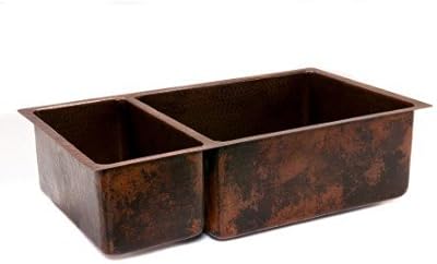 33 in. Copper Hammered Kitchen 25-75 Double Basin Sink