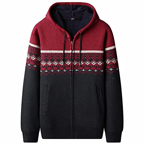 Jinsha Los Hombres desgarran los pulmones Sueltos Casuales Cardigan Impreso suéter Chaqueta de Invierno (Wine Red-XXL Cover