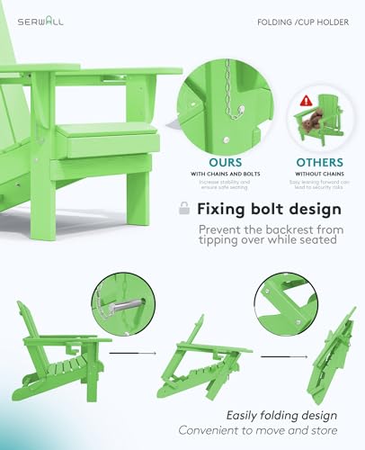 Serwall Adirondack Chair With Cup Holders - Composite Adirondack Chairs Hdpe Outdoor Chairs All Weather Use- Light Green thumb #6