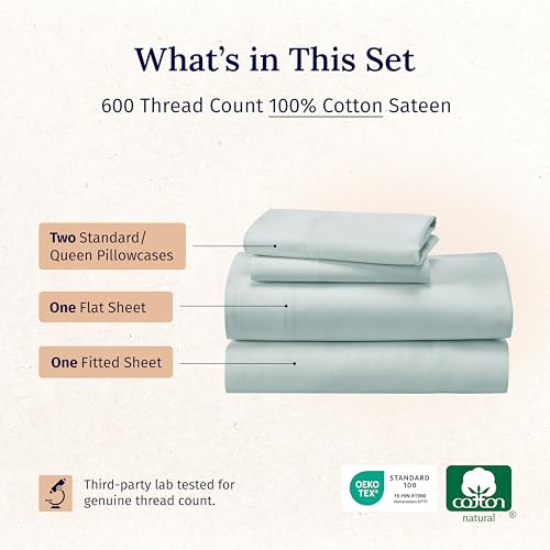 CALIFORNIA DESIGN DEN 5-Star Hotel 600 Thread Count 100% Cotton Sheets Set - Soft & Smooth Queen Sheet for Bed with Deep Pockets, Quality Beats Egyptian Cotton Sheets and Pillowcases (Seafoam)