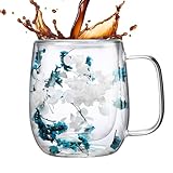 Wisylizv Taza de de doble pared con secado – taza de té y café resistente al calor – Taza de creativa de doble capa con auténticos platos florales secos y creativos para