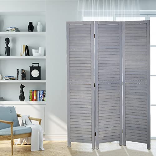 3 Panels Wood Room Screen Divider Wall Partition Room Divider Wood Screen Folding Portable Partition for Home Office Restaurant, Beauty Salon, Spa Shop(Gray)