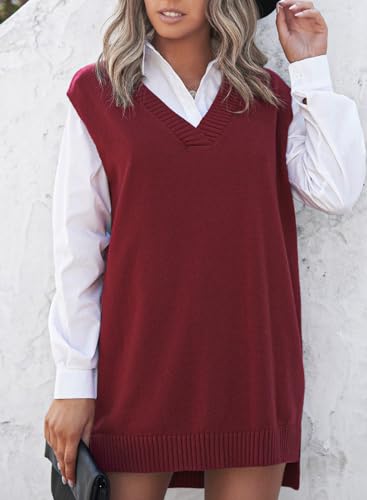 Image of EVALESS Oversized Sweater Vest for Women V Neck Sleeveless Solid Color Loose Pullover Sweater