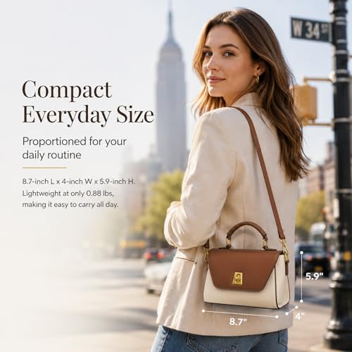Image of Crossbody Bag for Women Shoulder Handbag PU Leather Satchel Purse with Top Handle Gold Turn Lock Adjustable Strap