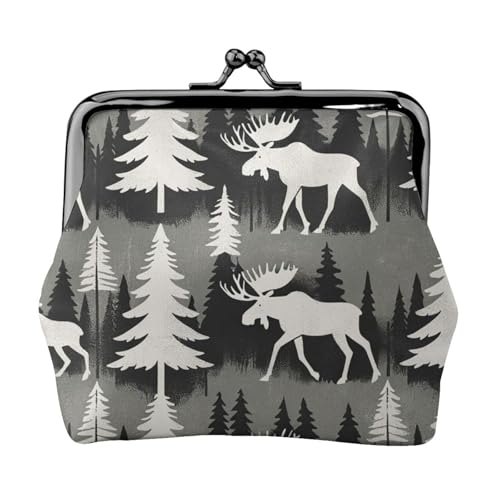 Pu Leather Buckle Coin Purse Moose-Trot-Vintage Girls Kiss-Lock Change Purse Wallets