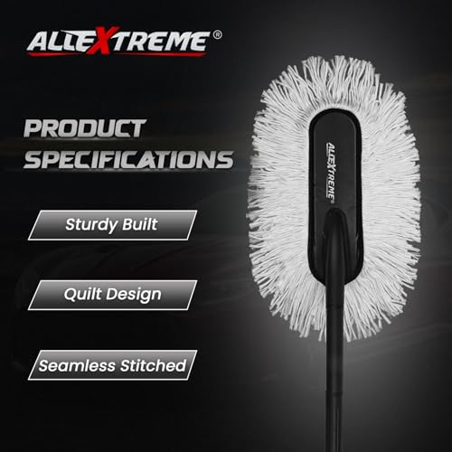 Image of AllExtreme Car Duster with Extendable Long Reach Handle & Refill Pad Microfiber Exterior Cleaning Tool Scratch Free Brush for Wet & Dry (Car Duster)