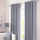Kinfolk Textile Blackout Thermal Eyelet Ring Top Insulated Pair of Curtains Including 2 Tiebacks (Grey Silver, 46" x 54")