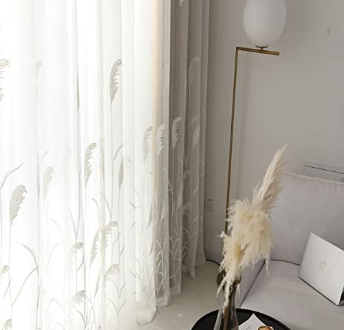 Nordic Style Embroidery Semi Sheer Curtains Semi Voile Window Treatments for Kids Nursery Room Kitchen(1 Panel, W 100 x L 84 inch, White)
