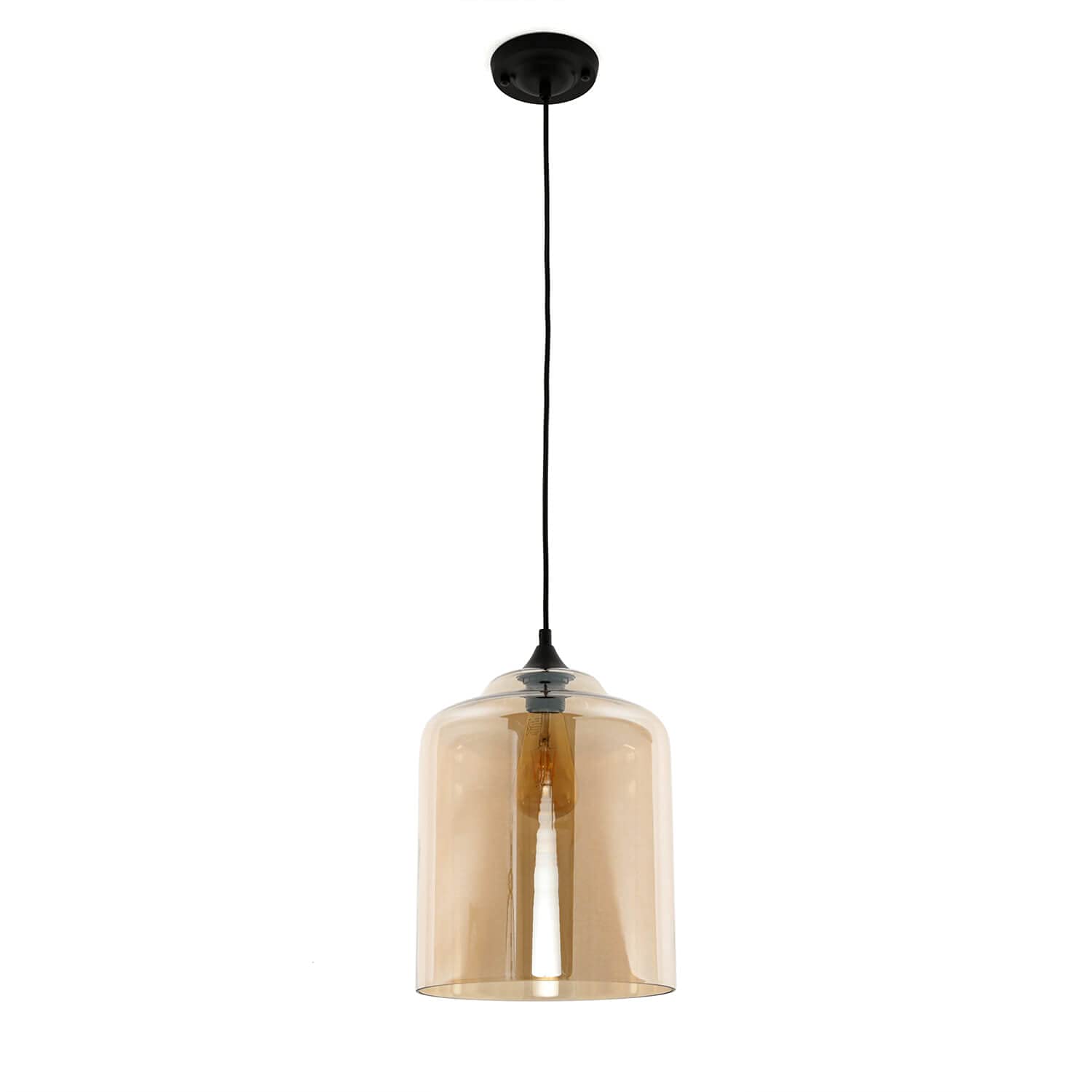 Suspension Industrielle Rétro Avec Abat-jour Verre Ambre - Culot E27 - Câble Réglable 1.5m - Style Loft