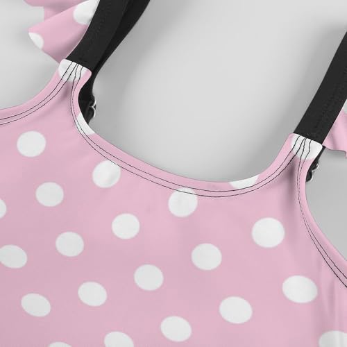 Image of Girls One Piece Swimsuit Polka Dots Ruffles Swimwear Bathing Suits 3-12 Years