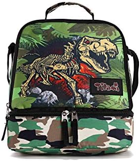 Tilami Lunch Bags Insulated Adjustable Strap Zipper, Two Compartments Cooler Bags, Bento Bags for Kids Toddlers (Dinosaur Cute)