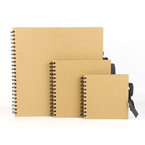 Medium Brown Scrapbook Photo Album 100 Pages/50 Sheets, 200gsm Kraft Square Scrap book with Ribbon Closure – Ideal for Scrapbooking, Arts, Crafts and DIY (20x20 cm)