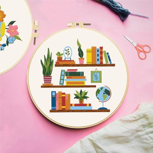 Image of FREEEBLOSS 4 Set 8'' Flowers Embroidery Kit for Beginners Stamped Books and Flowers Pattern Embroidery Kit Cross Stitch Kit Embroidery Starter Kit with Instructions, Embroidery Hoops