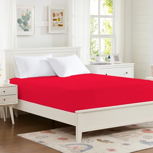 Hotella 100% Microfiber Twin Size Fitted Sheet Only Ultra Soft Hotel Quality 14 Deep Pocket Twin XL Bed Sheet Matress Protector for Dormitory Machine Washable and Non-Fade 39x75 RED