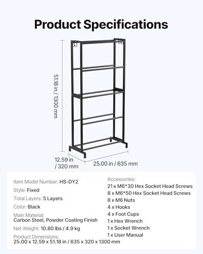 Image of VEVOR 3D Printer Filament Storage Rack, 5 Tier Heavy Duty Storage Shelves for 3D Printing Filaments, Filament Spool Holders Racks for 3D Printing Studio, Home Studio, Office, Workshop (Shelf Only)