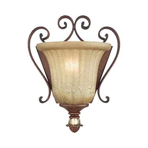 Image of Livex Lighting 8560-63 Villa Verona 1-Light Wall Sconce, Bronze | Aged Gold Leaf Accents and Rustic Art Glass
