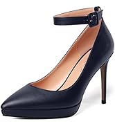 ROSERWISH Womens Sexy Ankle Strap Buckle Pointed Toe Matte Party Platform Elegant Stiletto High H...