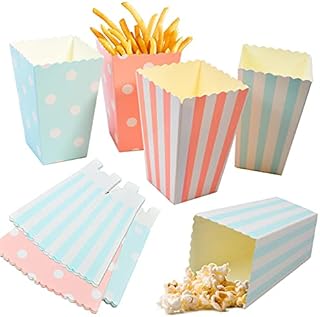 JAVOUKA 20 x Popcorn Bags, Paper Bags, Popcorn Boxes for Party Snacks, Sweets, Popcorn and Gifts Bags - Blue + Pink