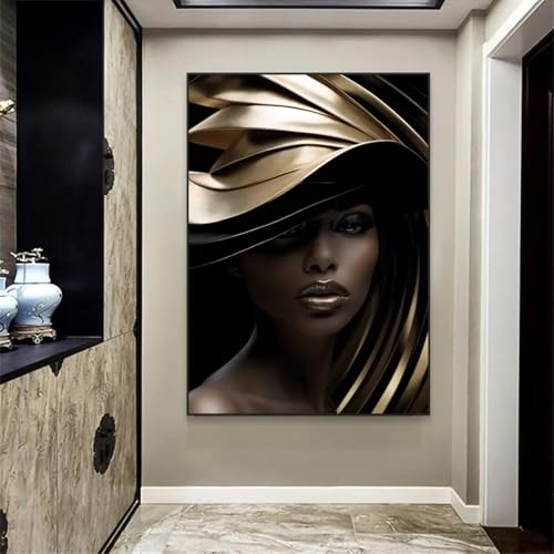 Peinture à l'huile abstraite de mode femme dorée sans cadre 40x60