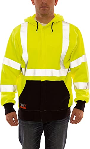 TINGLEY S88122 Job Sight Class 3 Flame Resistant Long Sleeve T-Shirt with 1 Pocket and Silver Reflective Tape, 2XL, Fluorescent Yellow/Green