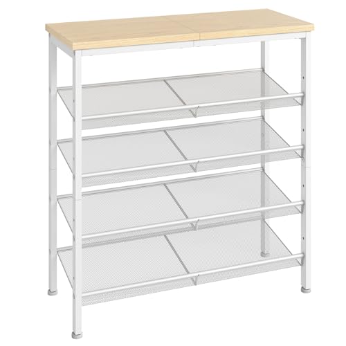 Image of HOOBRO Shoe Rack for Entryway, 5-Tier Shoe Organizer with Adjustable Mesh Shelves, 12-16 Pairs of Shoes, Spacious Floor Mount, Metal, Industrial, Shoe Shelf for Closet, Natural and White WN12XJ01