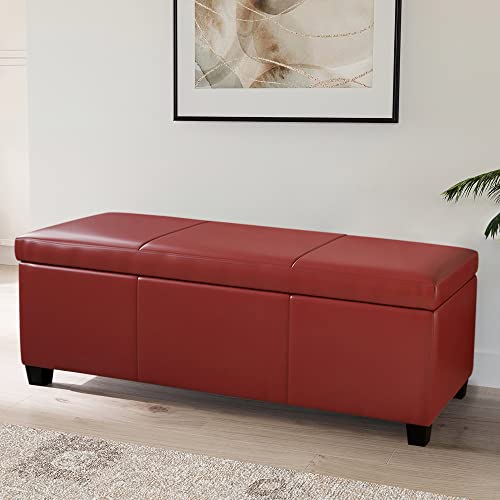 BELLEZE Storage Faux Leather Ottoman, 47 Inch Bench Bedroom Bench with Safety Close Hinge, Extra Long Ottoman with Storage for Living Room, Entryway,