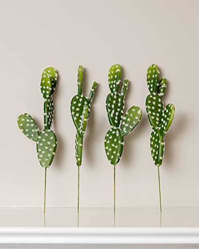 Season’s Need Artificial Prickly Pear Cactus - 4 Pack Premium Unpotted Cactus Plants - Realistic Cactus For Diy Floral Arrangement - Faux Bunny Ear Cactus Stem (11" Tall) #TOP6