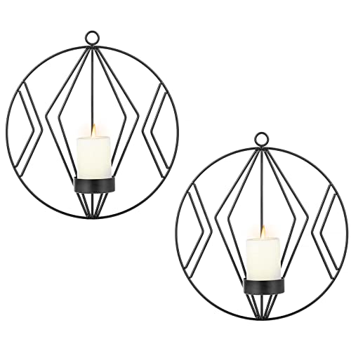 Sziqiqi Set of 2 Wall Pillar Candle Sconce, Metal Tealight Holders Wall Decorations for Living Room Bedroom, Ideal Gift for Wedding Bedroom Decor (25cm, Black)