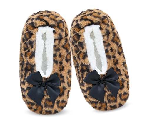 Image of DICUIRD Womens Cozy&Warm Soft Sole Slipper Socks with Grippers-Girls Teddy Fleece Indoor Slipper with Non-skid Bottoms