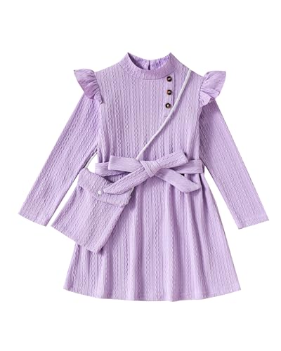 Girls Dresses Toddler Fall Knit Long Sleeve Dress Ruffle Solid Casual Playwear Winter Little Girls Clothes