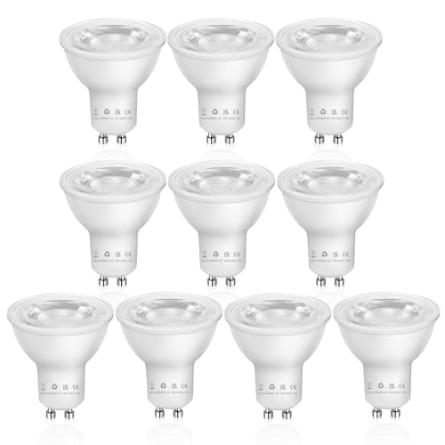 GU10 LED Light Bulbs 7W, Cool White 6000K (50W Halogen Spotlight Equivalent) 500LM 80RA 38° Beam Angle No Flickering Non-dimmable 220-240V, for Interior Lighting, Pack of 10