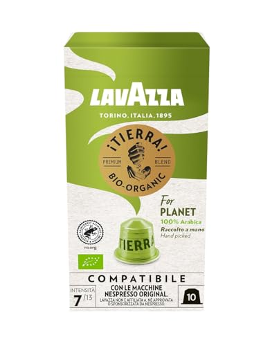 Lavazza Tierra For Planet, 100% Arábica, Cápsulas de Aluminio Compatibles con Nespresso, 10 Cápsulas