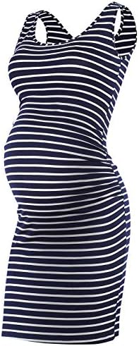 Rnxrbb Women Summer Sleeveless Maternity Dress Pregnancy Tank Scoop Neck Mama Clothes Casual Bodycon Clothing,Navy White M