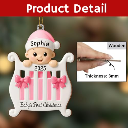 Personalized Baby Crib Ornament 2025 - Custom Name Keepsake for Newborns, Perfect First Christmas Gift - Image 5