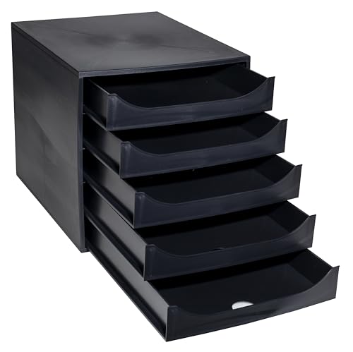 Module économique à tiroirs ECOBOX + Exacompta 5 tiroirs noir pour document A4