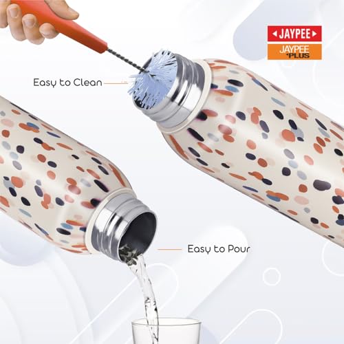 Image of Jaypee Plus Punch Prime Stainless Steel Printed Vacuum Insulated Water Bottle 620 ml | ISI Certified Rustproof & Leakproof Flask with 24Hrs Hot & Cold Ideal for School Kids, Office & Travel-(Cream)