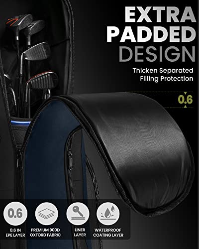 Outdoormaster Padded Golf Club Travel Bag With Wheels, 900D Heavy Duty Oxford Waterproof - Alligators - Blue #TOP1