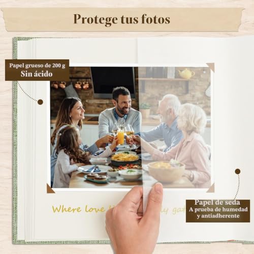 Miniatura 6 de Vienrose Álbum Fotográfico De Lino 30x30 Cm Con Espacios Para Texto, Álbum De Recortes Scrapbook Personalizable Diy Para Bodas, Bebés, Familia, Bautizos, Cumpleaños 100 Páginas, Verde Hierba