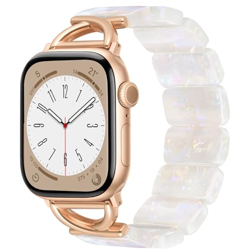 Image of V.R.HOPE Stretchy Resin Apple Watch Band for Series Ultra /10 /9 /8 /7 /SE 38mm 40mm 41mm 42mm Fashion Cute, Lightweight & Flexible, Rectangle Design with iWatch Series 6 /5 /4 /3 /2 /1(Fluorescent White-S)