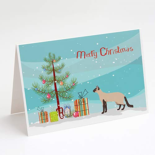 Caroline's Treasures CK4592GCA7P Colorpoint Longhair #3 Cat Merry Christmas Greeting Cards and Envelopes Pack of 8 Blank Cards with Envelopes Whimsical A7 Size 5x7 Blank Note Cards