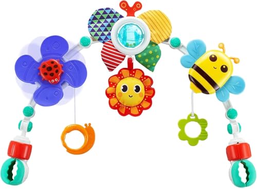 Neuytiky Arco de Juego para Cochecito, Juguetes Sensoriales Educativo con Sonajero, Juguetes sensoriales de Cuna de Abeja, Plegable Juguetes de Viaje,para Sillita del Coche La Cuna