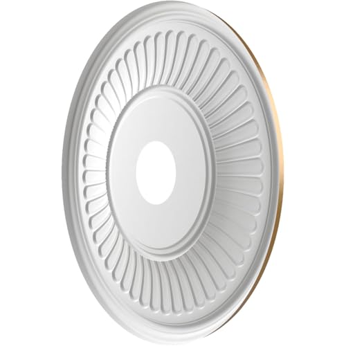 Image of Ekena Millwork CMP19BECGH Berkshire Thermoformed PVC Ceiling Medallion (Fits Canopies up to 8 3 /8 inch), 19 inchOD x 3 1 /2 inchID x 1 inchP, Metallic Gold Rush