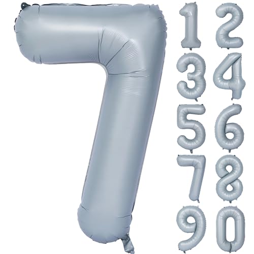 Image of 40 In Matte Gray Birthday Number Balloons 7 Helium Foil Mylar Balloon | Birthday Party Decorations Suitable For Boys' And Girls' Birthday Parties Anniversary celebration