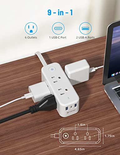 Flat Plug Power Strip - Trond 5Ft Ultra Thin Extension Cord With 6 Widely Outlets And 3 Usb Ports(1 Usb C) + Multi Plug Outlet Extender 2 Pack - Trond Electrical Wall Outlet Splitter #TOP2