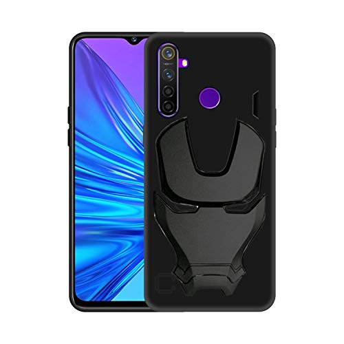 Image of COVERLY Official 3D Touch Feel Trending Avengers Logo Mask Soft Rugged Grip Silicone Iron Man Super Power Cartoon Movie Engraved Silicone Matte Back Cover for Realme 5 (6.53 inch) - Black