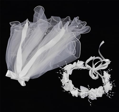 Girls First Communion Veil White Pearl Flower Crown Communion Veil4
