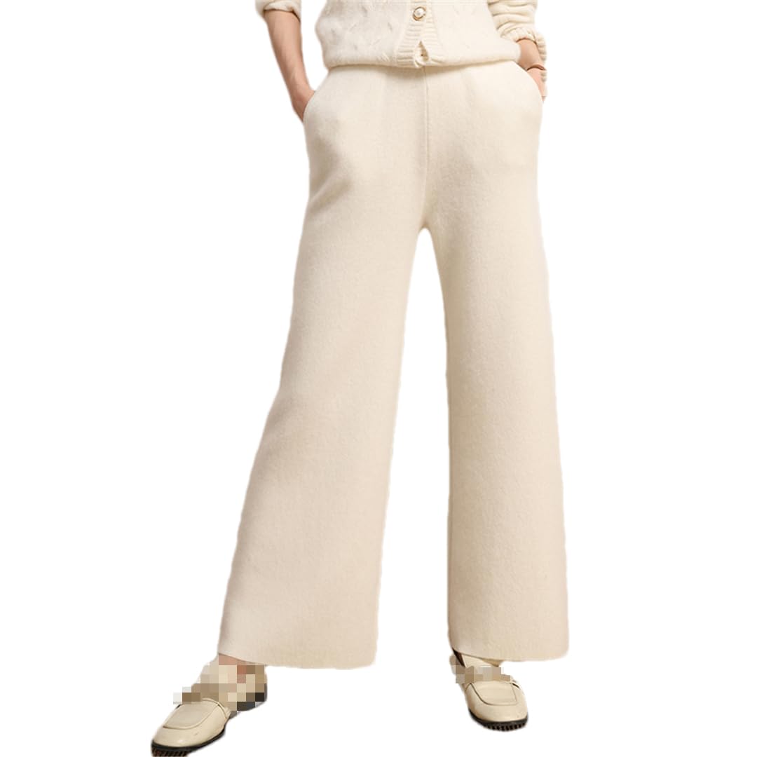 Hndudnff Womens with Pocket Cashmere Wide Leg Pants Elastic Waist Casual Knit Pants Office Work Pants