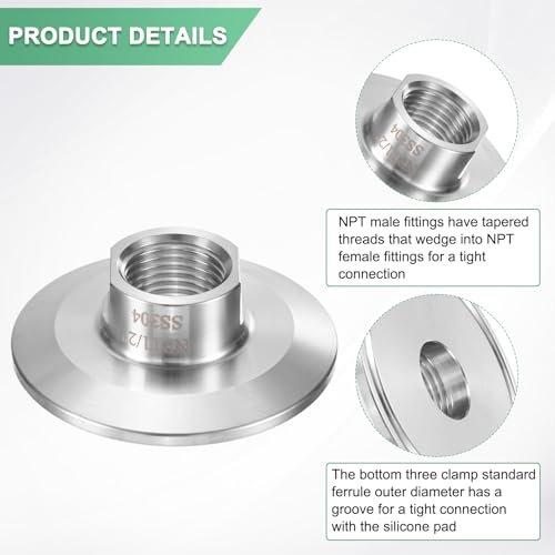 M METERXITY 1Pcs Tri Sanitary 2 Zoll Klemmfitting Zu 1/2 Zoll NTP Gewinde Weiblich Edelstahl Rohrverbinder Für Lebensmittel/Getränke/Hausbrau Adapter Anschlussstück, Bund Außendurchmesser 64mm